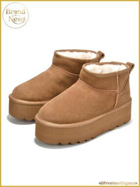 Genuine Suede Ankle Snow Boots Platform Fur Lined Winter Women